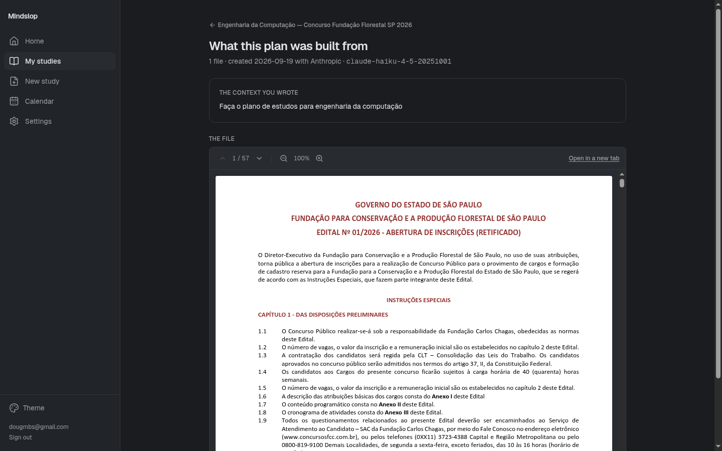 Visualizador do edital fonte — acesso direto ao PDF original do qual o plano e os tópicos foram gerados.
